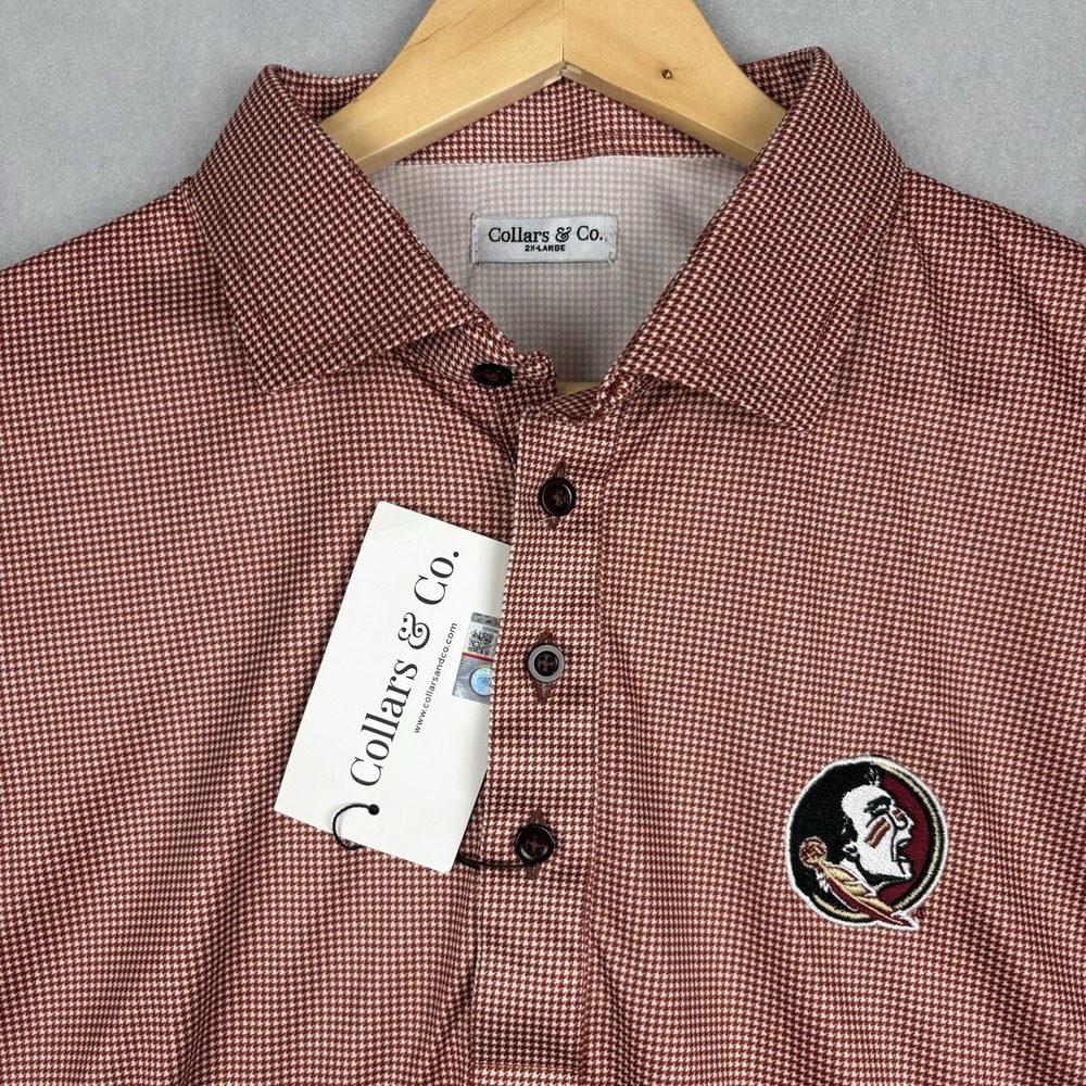 NWT Collars & Co Dress Collar Polo Men's XXL Brown Houndstooth FSU Seminoles
